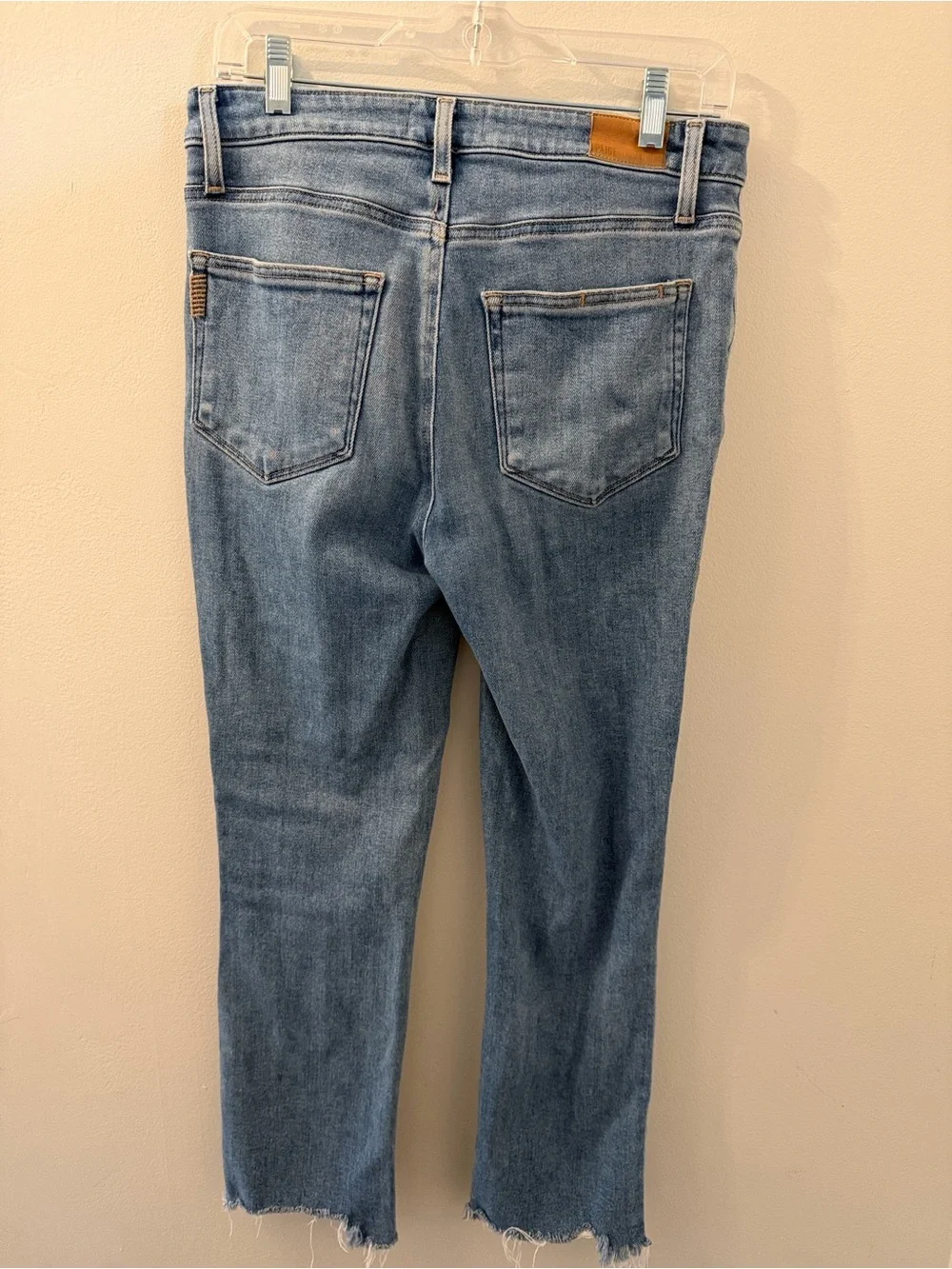 PAIGE Faded Light Blue Straight Leg Jeans with Raw Hem - Picture 4 of 8